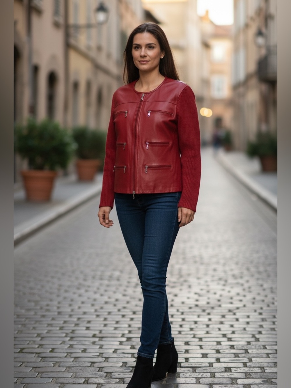 Maurice Sasson Vintage Red Leather Blend Front Zipper Pockets Jacker Size L